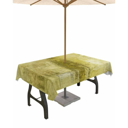 

Lsrtoss Outdoor Tablecloth with Umbrella Hole & Zipper Yellow Rectangle Tablecloth 54x80 Inch Retro Oil Painting Modern Abstract Art Aesthetics Patio Table Cover Waterproof Table Cloth for Picnic