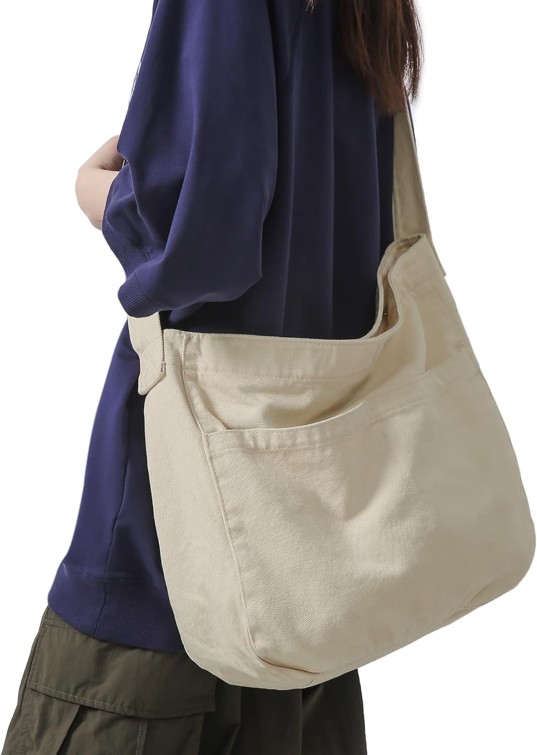 Canvas Tote Bag for Women Large Hobo Crossbody Handbags Casual Shoulder Purse with Multiple Pockets