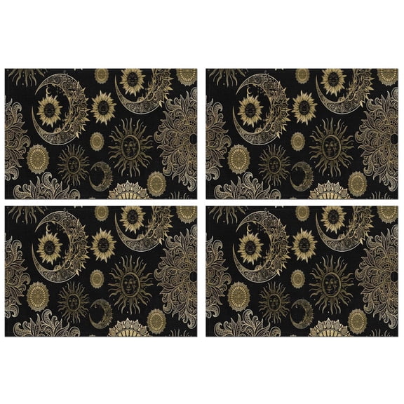 Black Gothic Sun Moon Pattern Summer Placemats Table Placemats Set Of 4-Linen Kitchen Washable Placemats Table Mats 11.8"x17.7" Non-Slip Heat Resistant