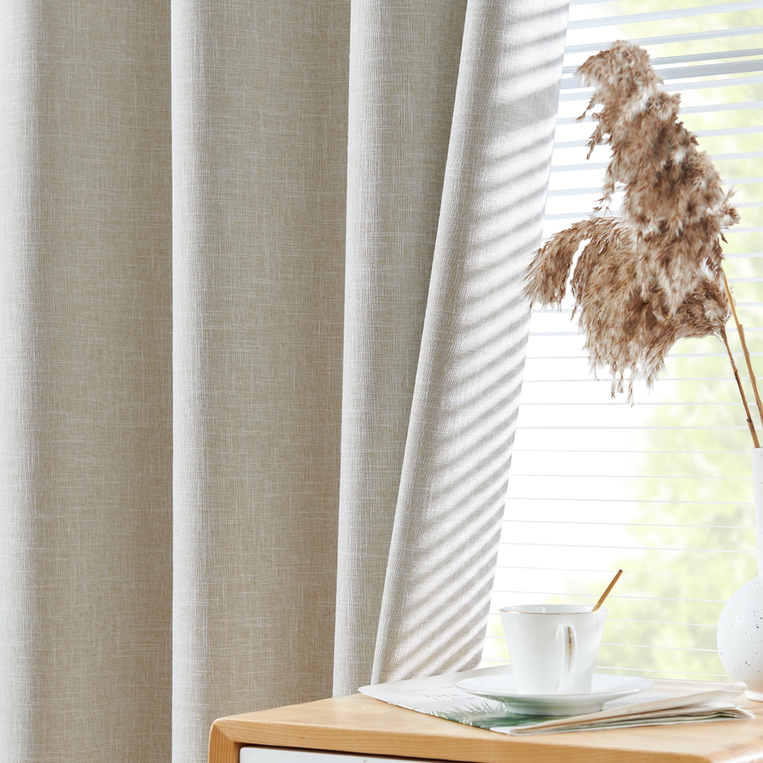 Curtainking Room Darkening Curtains for Bedroom, 84 Inch Length Linen Textured Drapes for Living Room, Thermal Insulated Light Blocking Curtains, Grommet Top Window Treatments 2 Panels, Beige