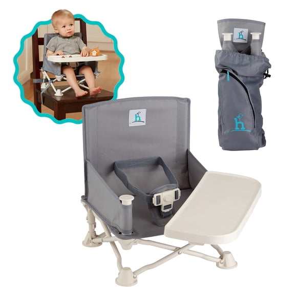hiccapop OmniBoost Asiento elevador de viaje con bandeja para bebé, mesa de comedor, camping, playa, abuela | Correas plegables y portátiles con diseño sin puntas para sillas de cocina