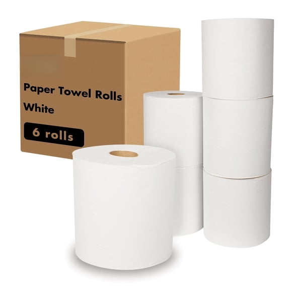 Commercial Paper Towel Rolls, Absorbent & Sturdy for High Traffic Areas, White (Pack of 6)