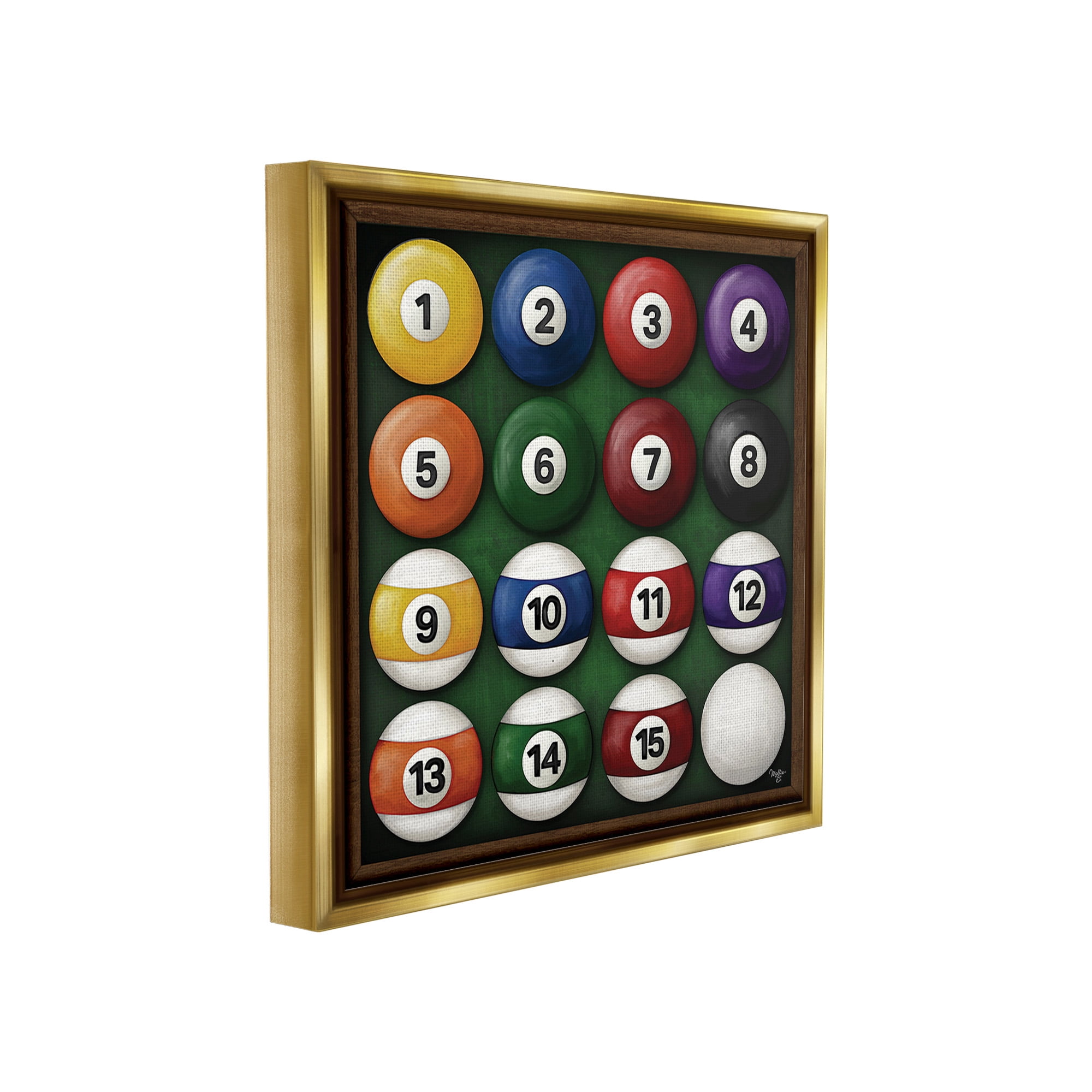 Stupell Industries Traditional Billiards Balls Sports Painting Gold Floater Framed Canvas Art Print Wall Art, 18 x 18