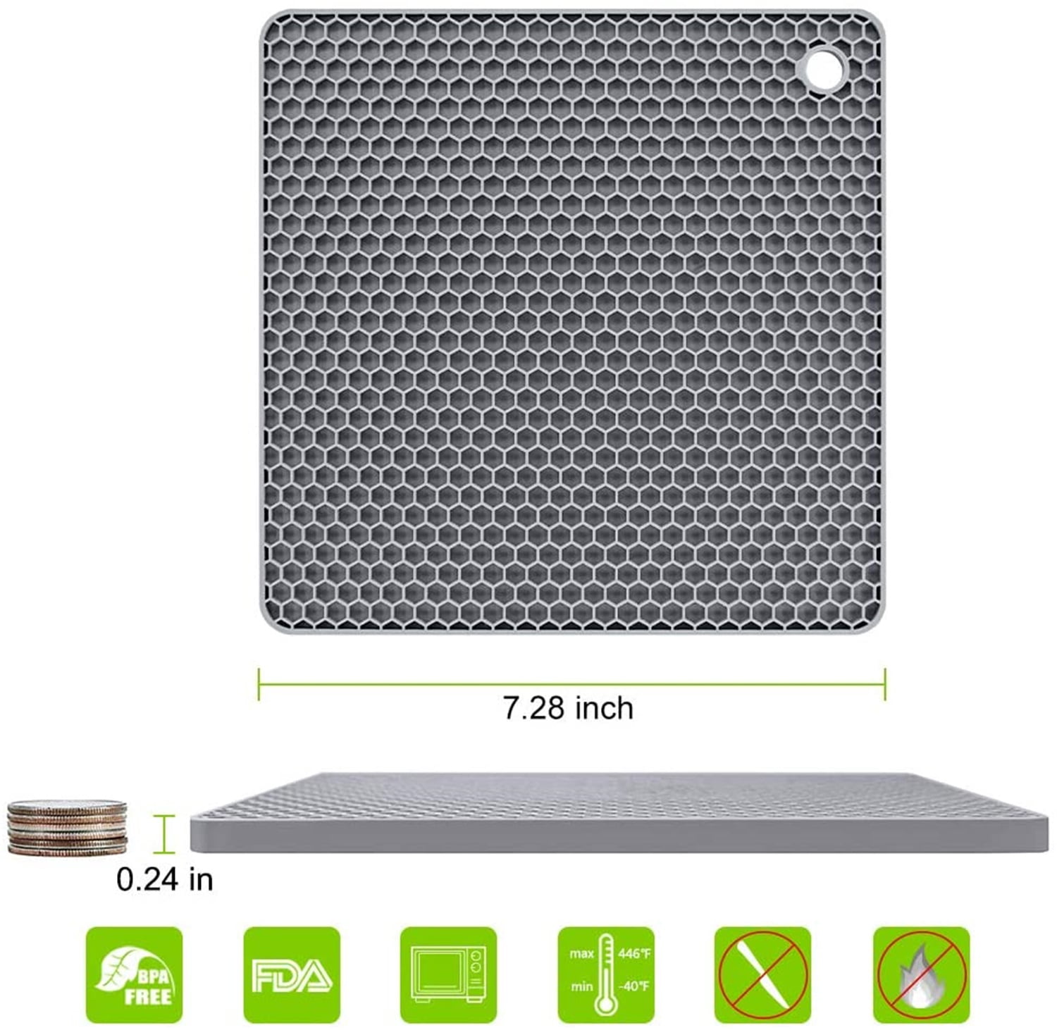 Kepooman 7" Multipurpose Non Slip Silicone Hot Pads for Hot Dishes, Gray Kepooman 7" Multipurpose Non Slip Silicone Hot Pads for Hot Dishes, Gray