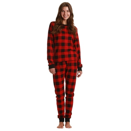 Just Love Womens Thermal Underwear Pajama Set Ultra-Warm Base Layer Sleepwear (Buffalo Plaid - Red 3X)