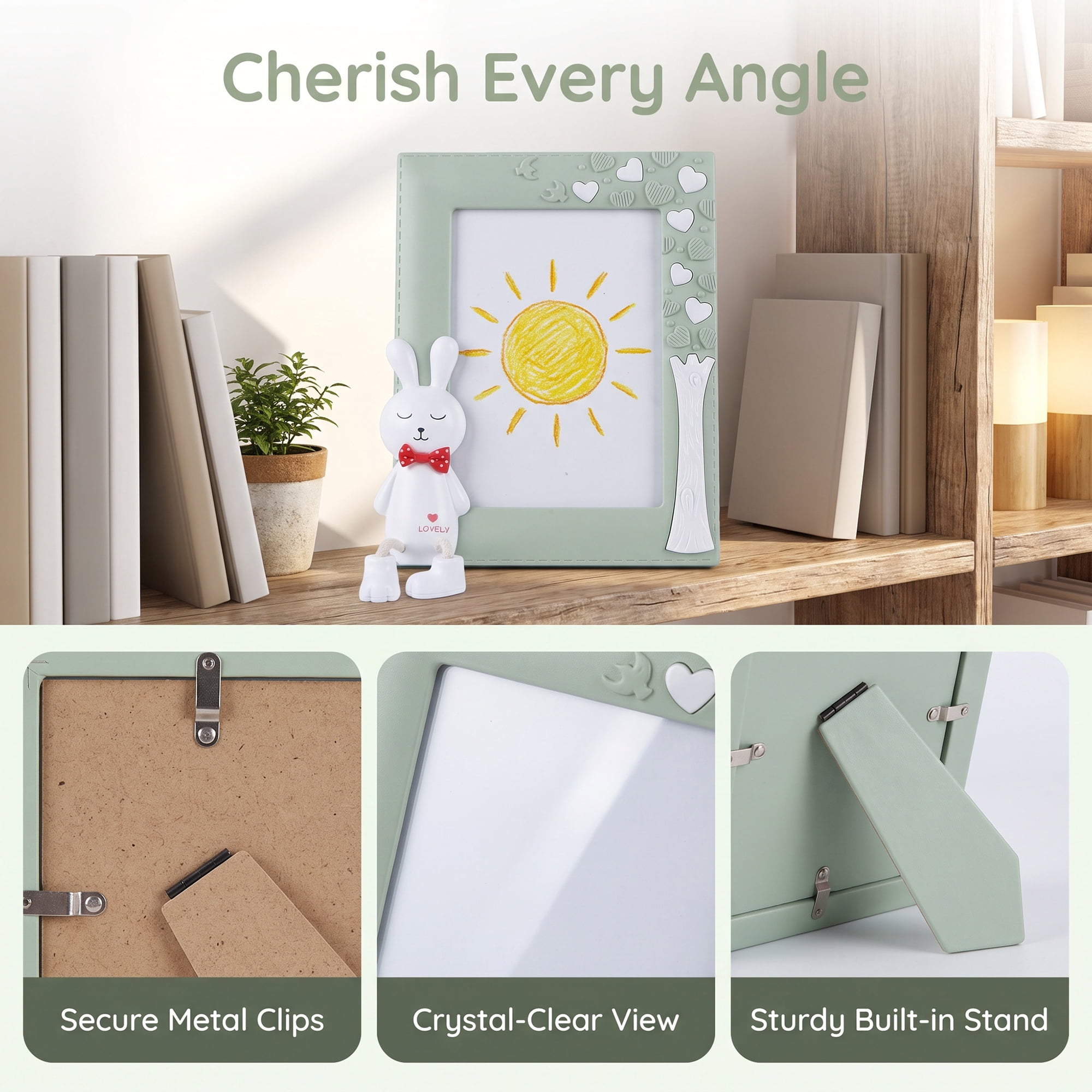 Unique Bargains Shatterproof Plastic Photo Frame Light Green Place Vertically 5" x 7"