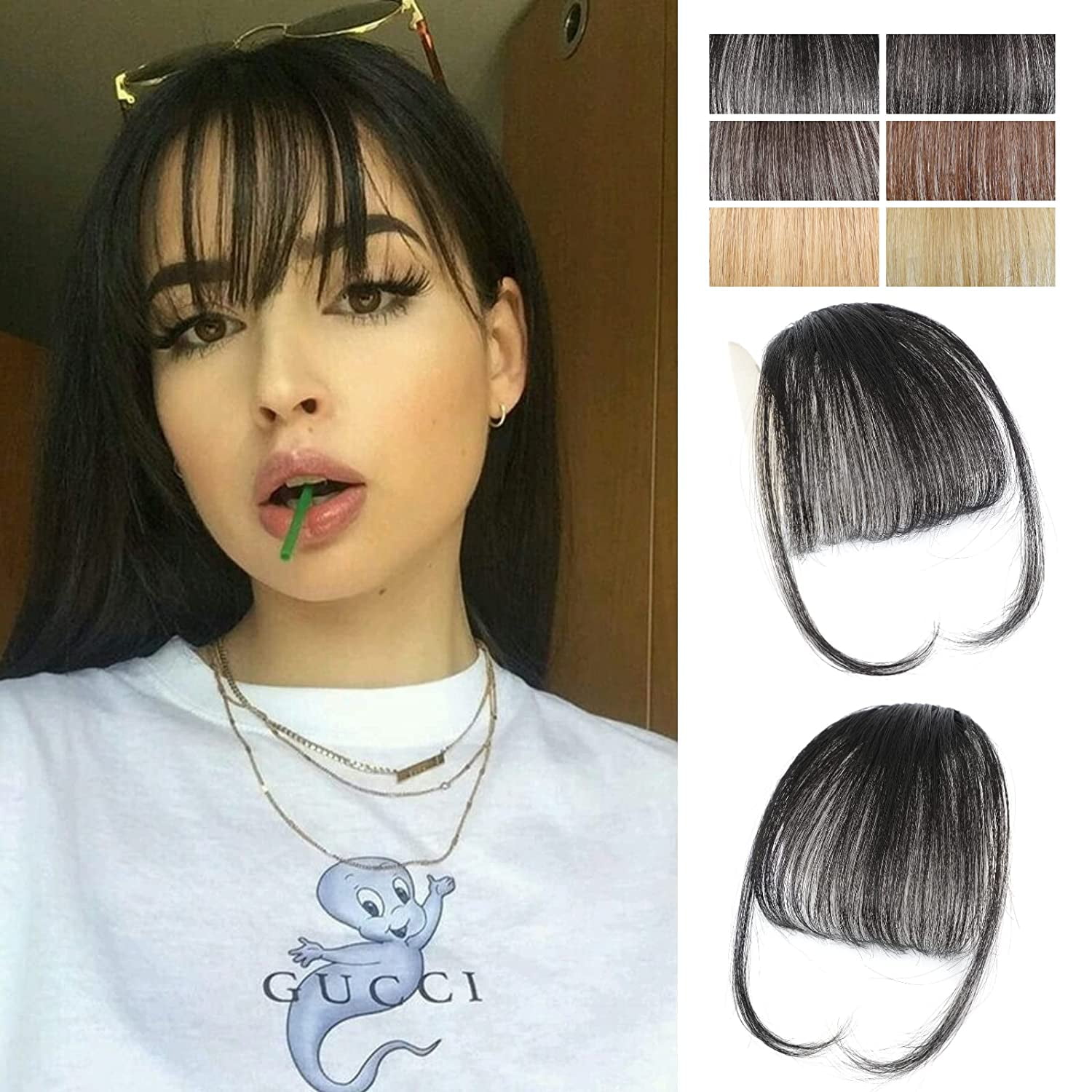 Bangs Hair Clip in Bangs 100% Human Hair Extensions Wispy Bangs French  Bangs Fringe with Temples Hairpieces for Women Clip on Air Bangs Curved  Bangs for Daily Wear(Wispy Bangs,Natural Black) 
