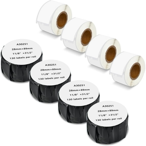 GREENCYCLE (8 Roll/ 130 Labels per Roll) Compatible for Dymo 30251 1-1/8" x 3-1/2" Die-Cut White Address Shipping Paper Label