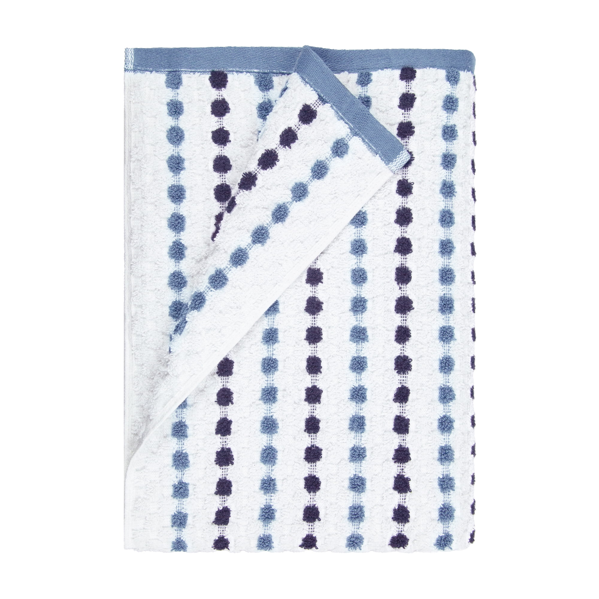 Mainstays Performance Cotton Bath Towel, Super Soft Quick Dry Fade Resistant, Blue Dot Pattern