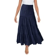 knqrhpse Skirts For Women Casual Dress Women's Summer Elastic High Waist Boho Maxi Skirt Casual Drawstring A Line Long Skirt Womens Dresses Navy Dress L