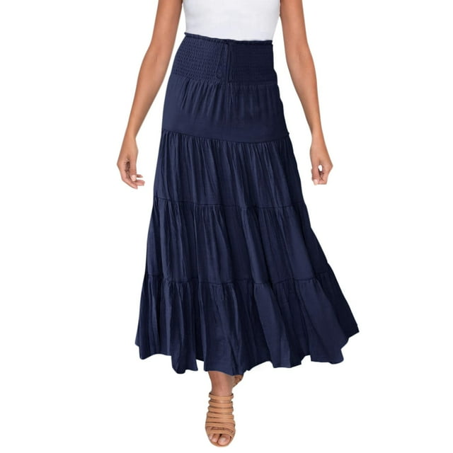 Women's Summer Elastic High Waist Boho Maxi Skirt - Drawstring, A-Line, Flowy, Polyester - S-XL