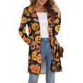 thumbnail image 2 of WTOBBY Women's Mid-Length Halloween Print Cardigan Jacket Casual Comfortable Open Front Long Sleeve Cover Up With Pockets Fall Fashion Outerwear,Earthy Yellow M, 2 of 8