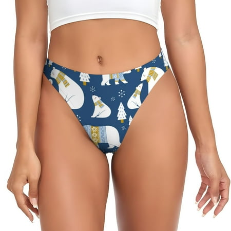 Qokaie cute winter bear Printed Women s Cotton Thong Underwear  Sexy Breathable Panties G-string-Large