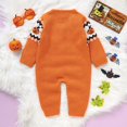 thumbnail image 5 of XIMIN Newborn Baby Boy Girl Halloween Sweater Outfit Long Sleeve Jumpsuit Ribbed Knit Cute Pumpkin Embroidery Button Knit Sweater Romper Fall Winter Clothes, 5 of 8