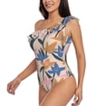 thumbnail image 3 of Picia Lilies Flowers Pattern Women's One Piece Swimsuits,One Shoulder Swimwear Asymmetric ,Ruffle Monokinis Bathing Suits,High Waisted Flattering Bathing Suits-Large, 3 of 8