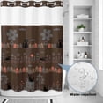 thumbnail image 2 of No Hook Shower Curtain, Japanese Style Shower Curtains for Bathroom with See Through Top Window, Farmhouse Brown Cat House Trees Flowers Waterproof & Washable Bath Curtain Extra Long 72"x84", 2 of 9