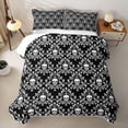 thumbnail image 2 of Homewish Spooky Skull Damask Quilt King,Skeleton Halloween King Coverlet Set,Black White,3pcs, 2 of 7