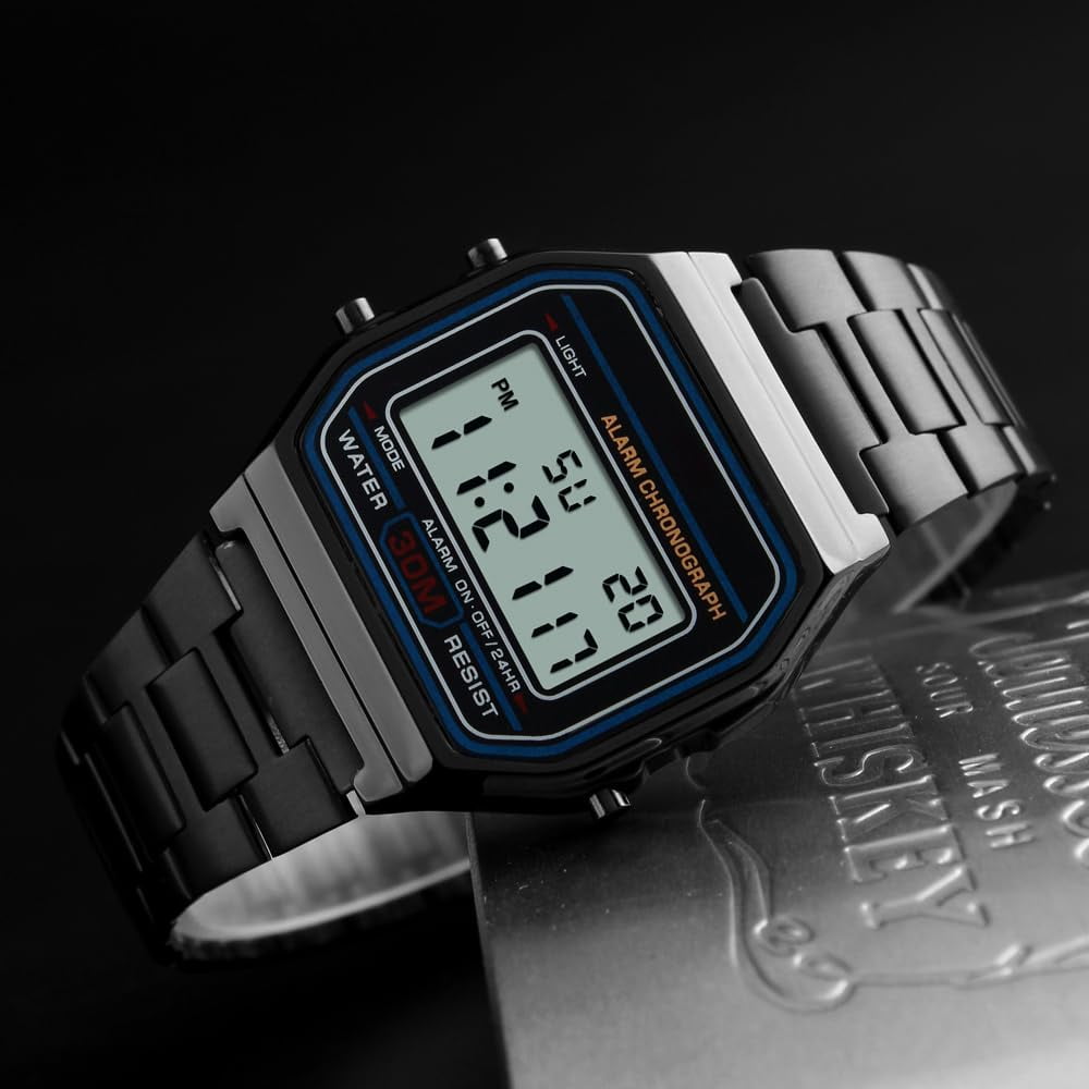Classic Women's Digital Multifunction Sports Watch Stainless Steel Band Square Waterproof Electronic Led Watch