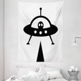 thumbnail image 1 of Alien Tapestry, Monochrome UFO Stamp Look Spaceship Galaxy Travel Simplistic Print Art, Wall Hanging for Bedroom Living Room Dorm Decor, 60W X 80L Inches, Charcoal Grey and White, by Ambesonne, 1 of 2