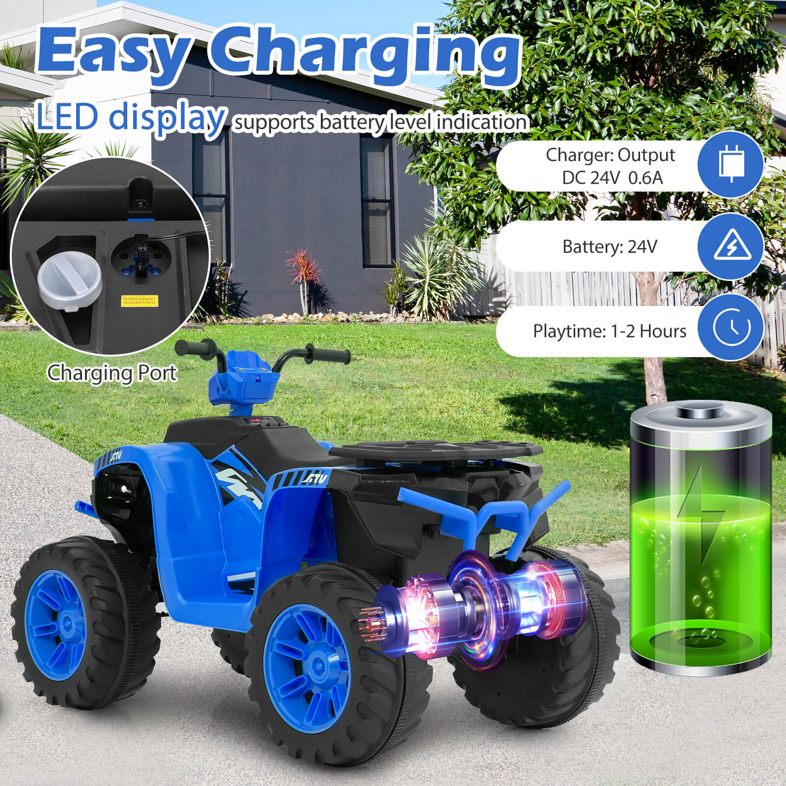 Infans 24V Kids Ride-On Electric ATV 4-Wheeler Quad Car with Wireless Connection
