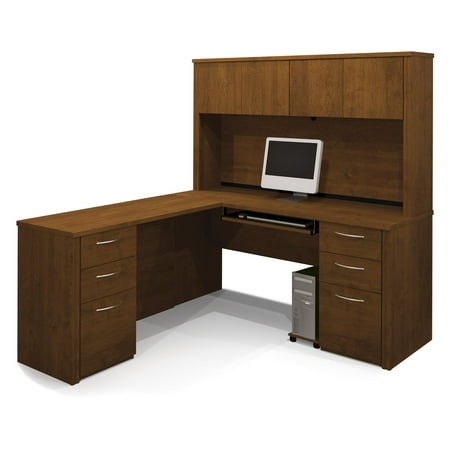 Bestar Embassy L-Shaped Workstation with 2 Pedestals - Tuscany Brown