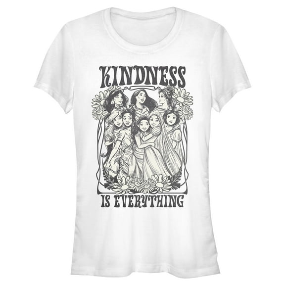 Junior's Disney Black and White Princesses Kindness is Everything Graphic Tee White Small