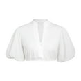 thumbnail image 4 of VISALY Crop Tops V Neck Blousesmock Neck Shirts White Dirndl Blouse V Neck Elegant Short Sleeve Dirndl Blouses for Costume Blouses Breathable Tops Comfortable Tops Basic Shirts White L, 4 of 9