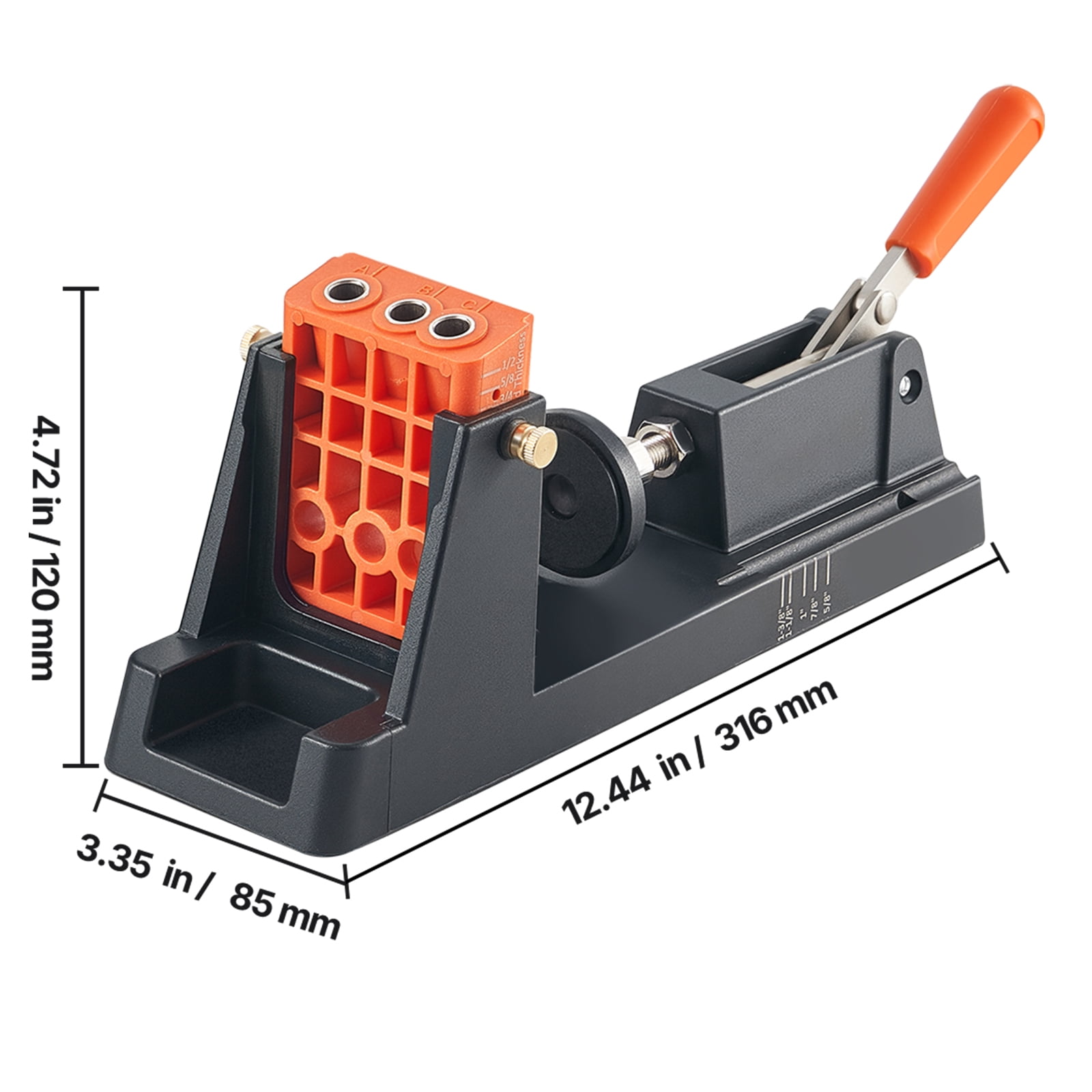 KFFKFF Adjustable Pocket Hole Jig Kit, Compatible with 1/2" to 1-1/2" Materials, Lightweight Design with Dust Collection Adapter, Removable Guide Block, Drill Bit, Stop Collar, and Easy Adjustment