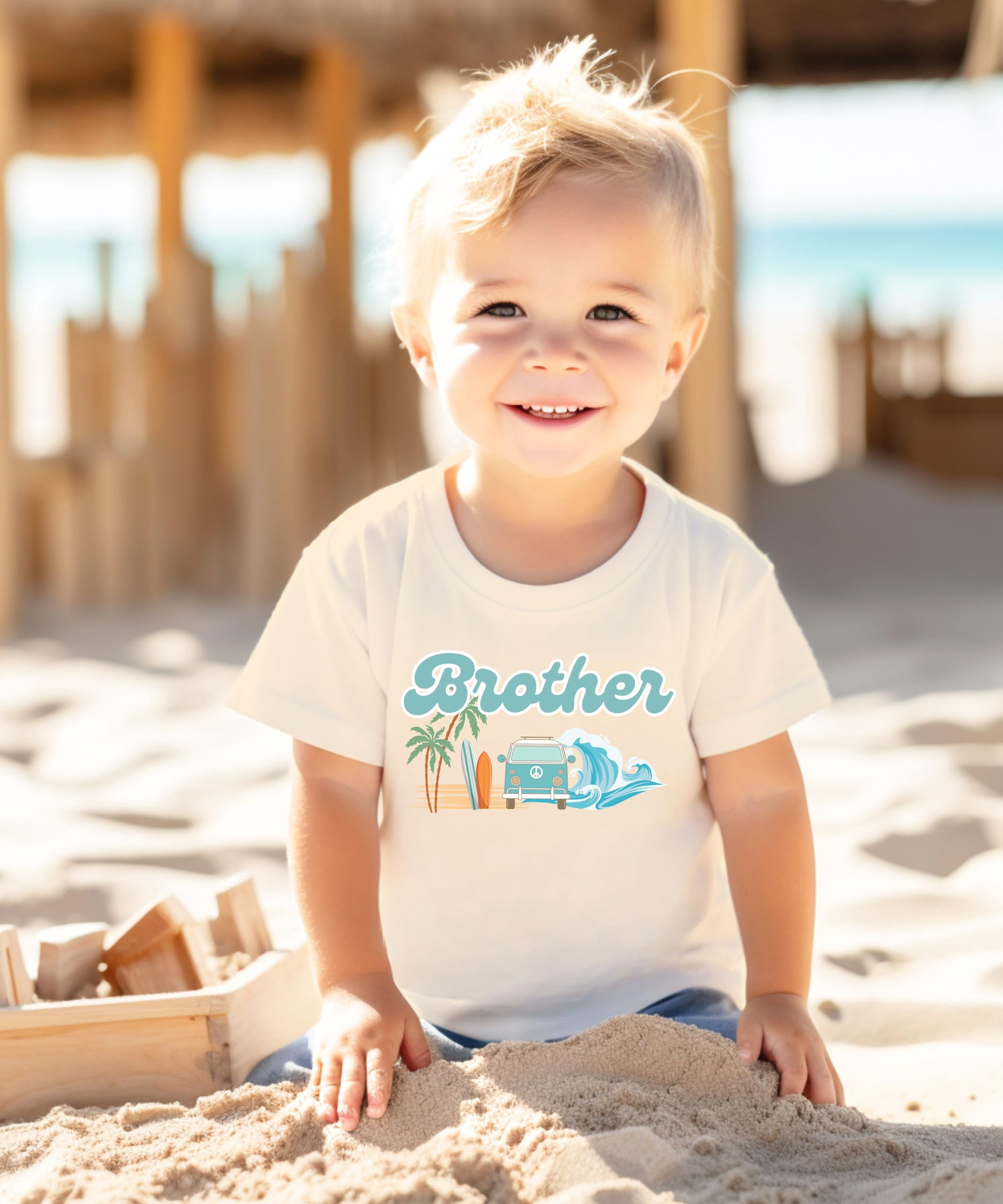 The Big One Surf Theme Matching Family Birthday Shirt for Brother -Sold Individually Natural Shirt 2T