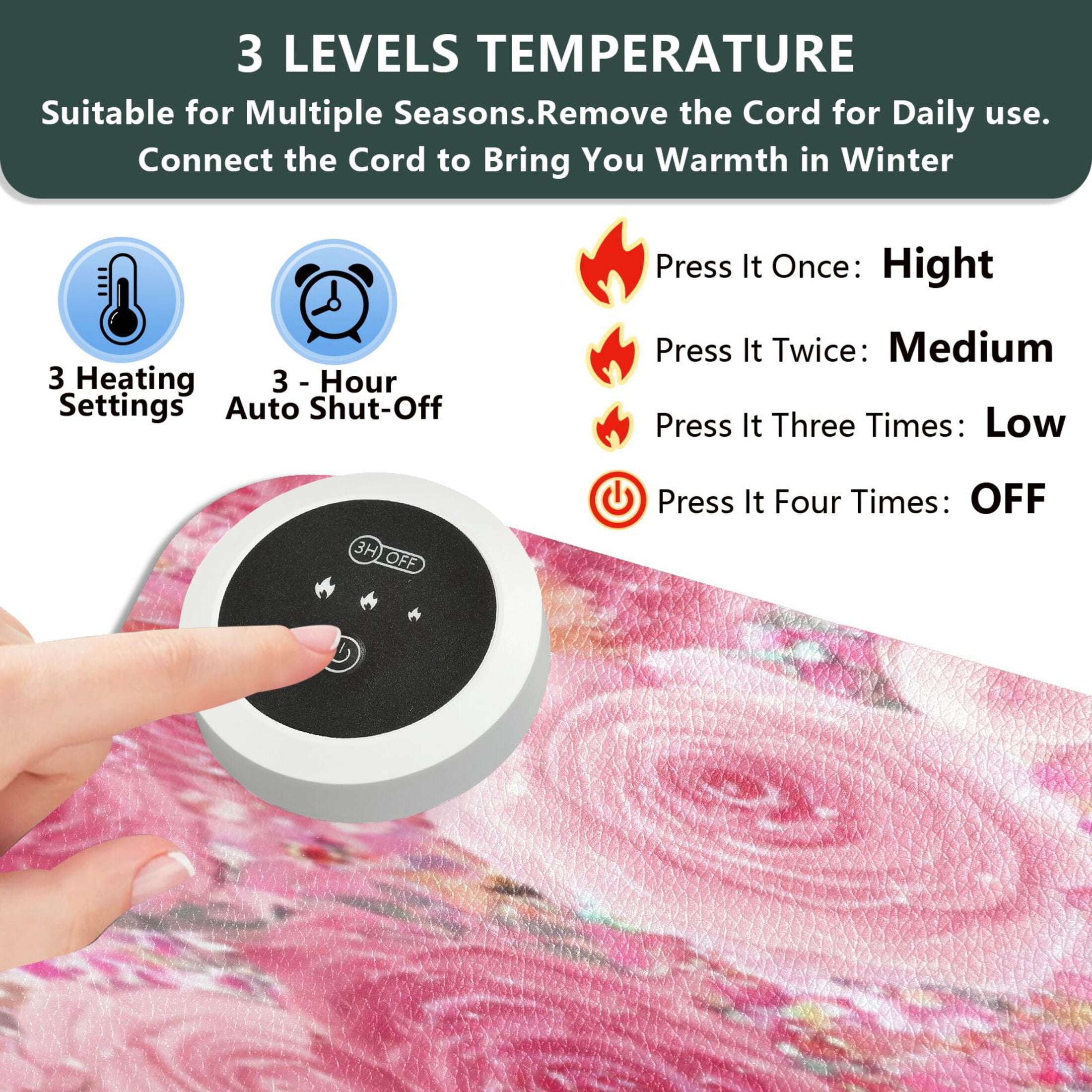 Large Heated Desk Mat Mouse Pad 31.5"x13"PU Leather Graphene Heating Desk Warmer with 3 Temperature Settings 110V US Plug Non-Slip Warm Pad for Home, Office, and Gaming Glitter Unicorn Rose Paradise