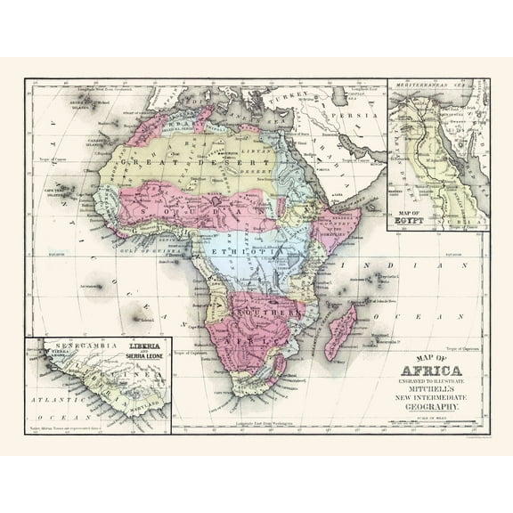 Historic Map - Africa - Mitchell 1877 - Vintage Wall Art