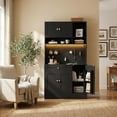 thumbnail image 5 of PULUOMIS LED Pantry Cabinets with Pegboard, Kitchen Pantry Storage Cabinet with Outlet & Microwave Stand, Kitchen Hutch Coffee Bar with 5 Hooks and Adjustable Shelf, Black, 5 of 12