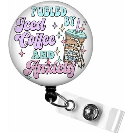 Fueled by Iced Coffee and Anxiety Badge Reel, Funny Nurse Skeleton ID Badge Holder