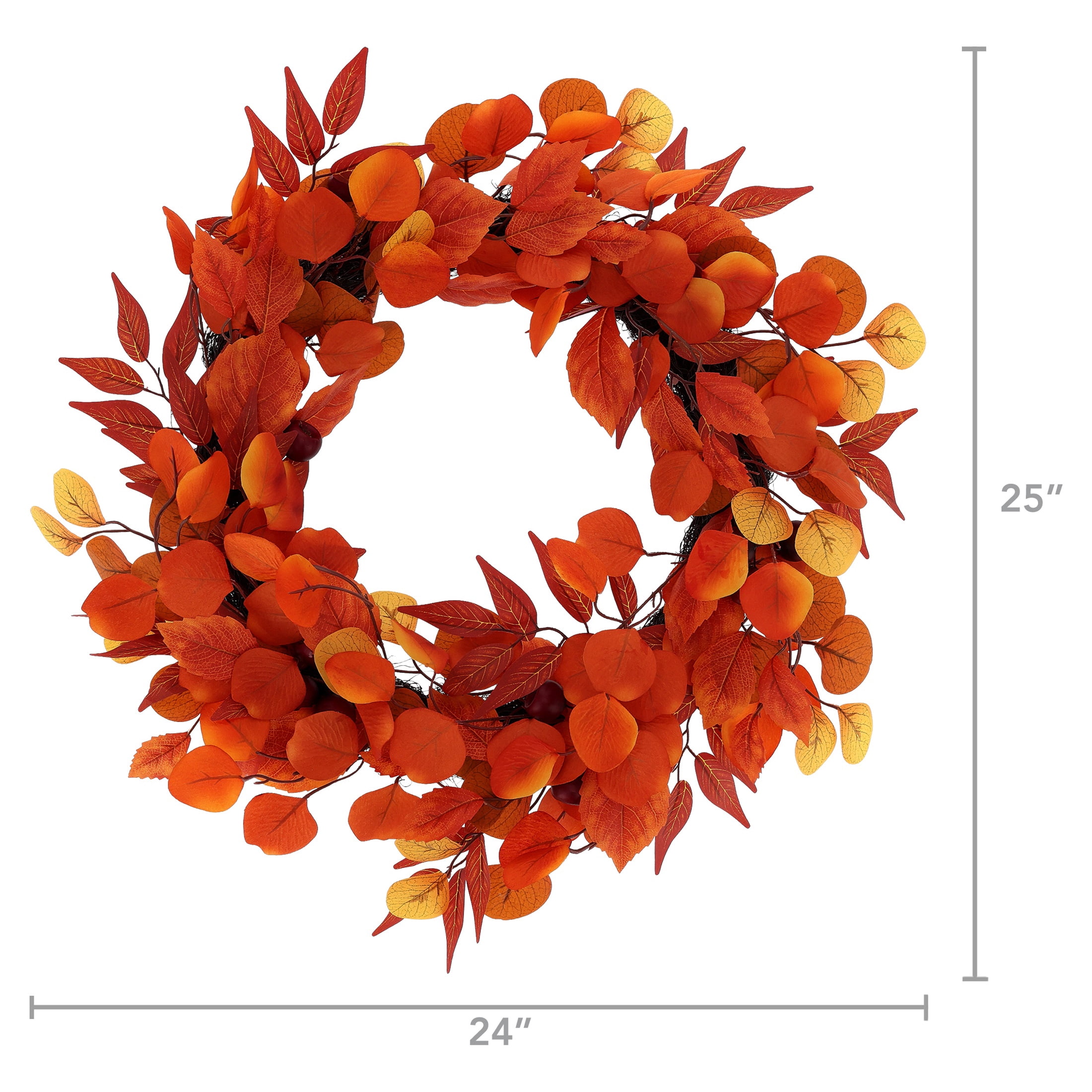 Eucalyptus Leaves Wreath, Orange and Yellow, 24", Fall by Way To Celebrate