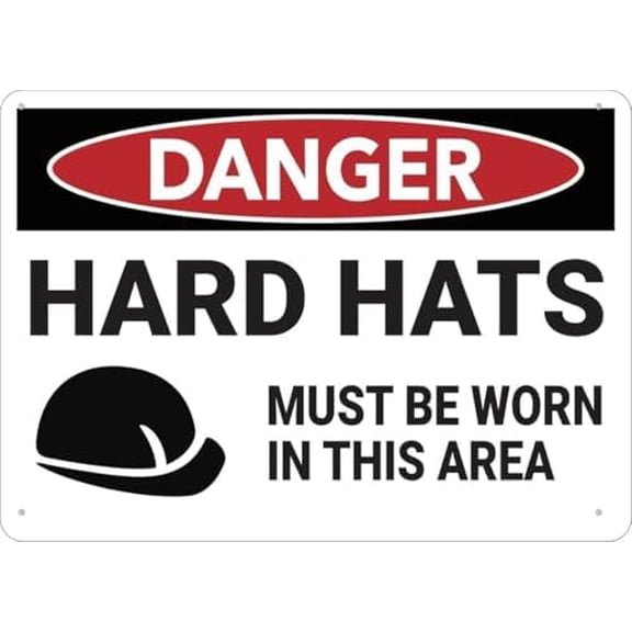 Warning Sign: Danger - Hard Hats Must Be Worn, Metal Sign for Home; Rust Free Aluminum, Ink Printing, Durable Outdoor, Ideal for Garages, Yards, Work Areas 12x8 inch