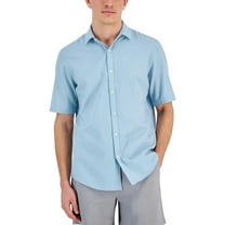 Alfani Men's Short-Sleeve Solid Textured Cotton Woven Shirt Twill Blue-Small