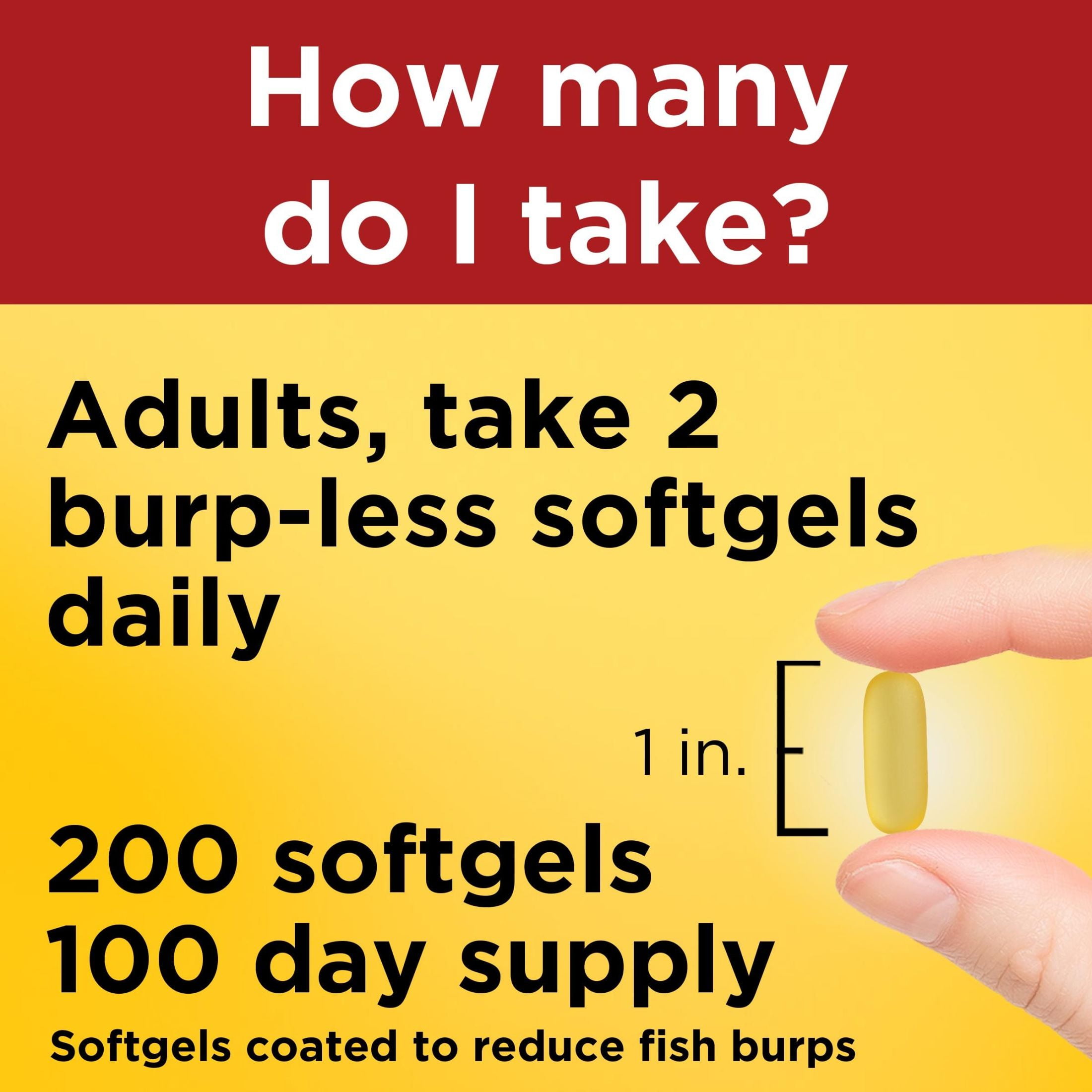 Nature Made Burp Less Fish Oil 1200 mg Softgels, Fish Oil Supplements, 200 Count