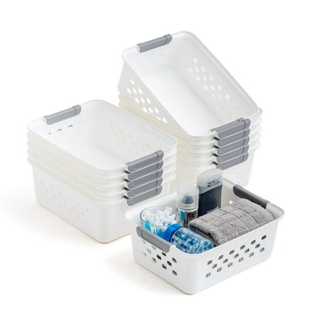 IRIS USA 12Pack Small Shelf Storage Basket Organizer for Pantries  White