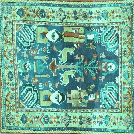 Ahgly Company Machine Washable Indoor Square Animal Turquoise Blue Traditional Area Rugs, 5' Square
