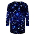 thumbnail image 3 of NAFUU Women T-Shirts Thin Casual Round Neck Three Quarter Sleeve Sequin Print Comfortable Top True Classic Tees Women，Blue, 3 of 3