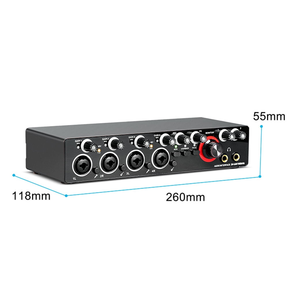 JZROCKER Four Channels Audio Interface Sound Card for Studio Recording Audio Mixer