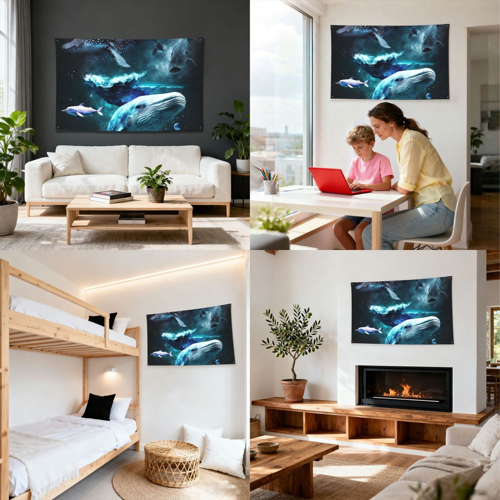 Ocean Dolphin Beluga Whale Shark Galaxy Four Hole Decorated Banner Flag for Garden Yard Home Decoration Indoor Outdoor 4x6 Ft