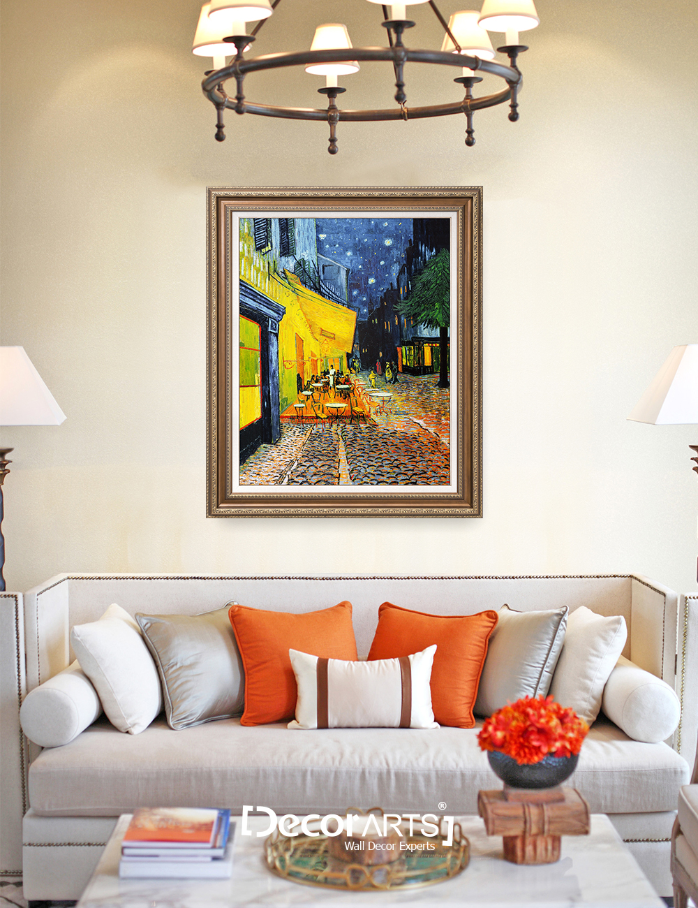 DECORARTS Cafe Terrace At Night, Vincent Van Gogh Art Reproduction. Giclee  Print on Acid Free Cotton Canvas Match with Bronze Frame for Wall Decor.  Framed size: 35x29 in
