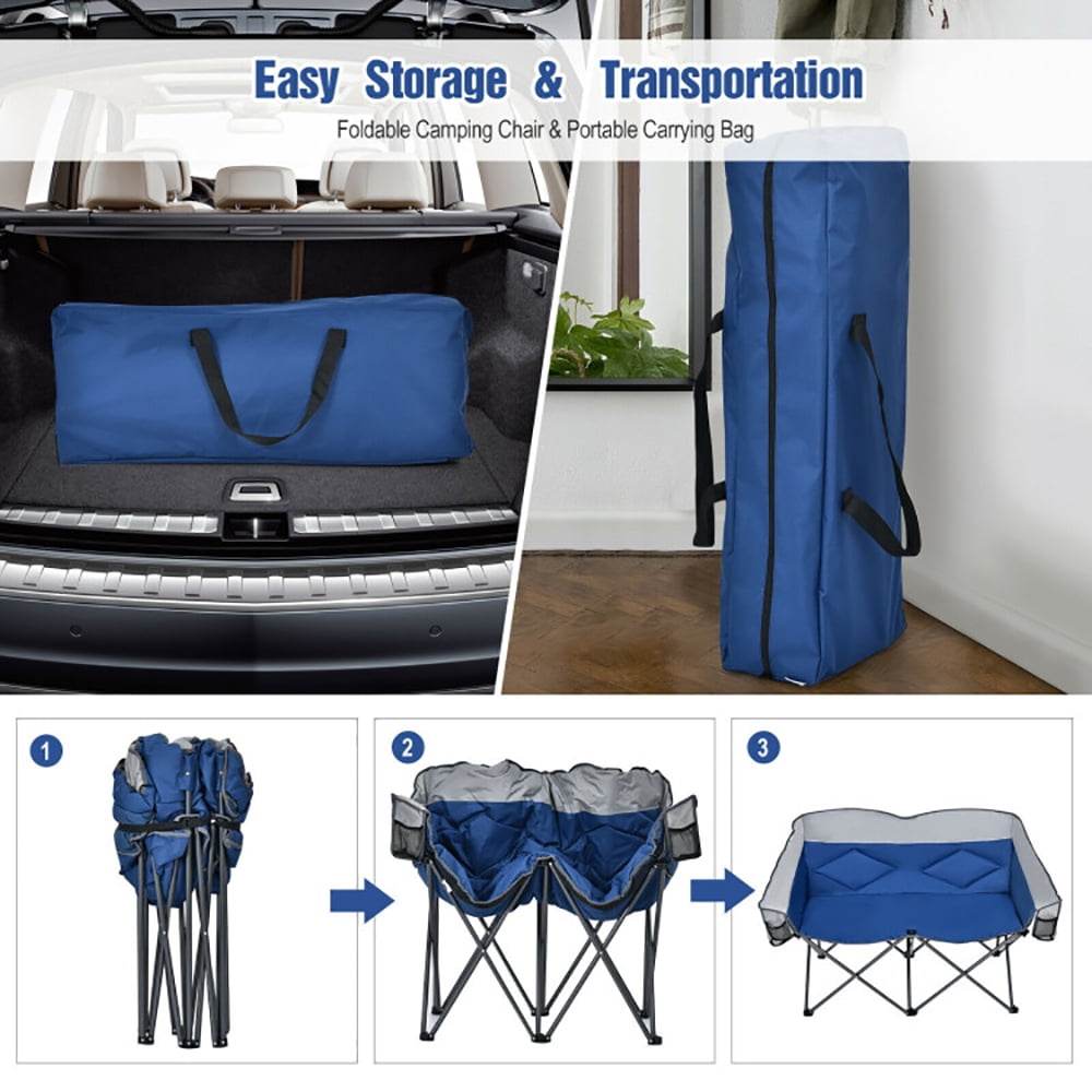 Aimee Lii Folding Camping Chair with Bags and Padded Backrest, Heavy Duty Extra Wide Folding Chair, Blue