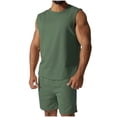 thumbnail image 2 of Hurxie Deals Mens Summer 2 Piece Outfits Sleeveless Muscle Tank Tops Athletic Casual Beach Shirts and Shorts Set Army Green,XXL, 2 of 7