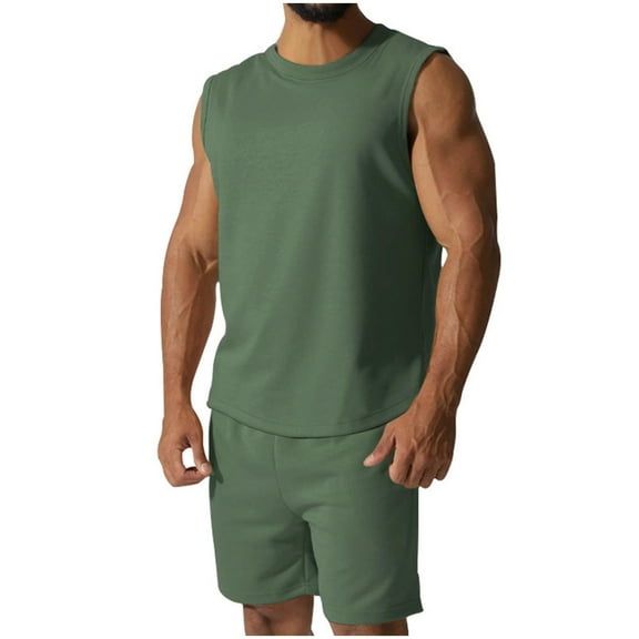 BXINGOHAI Mens Short Sets 2 Piece Outfits Summer Casual T Shirts and Shorts Tracksuit Sets with Pockets Army Green,3XL