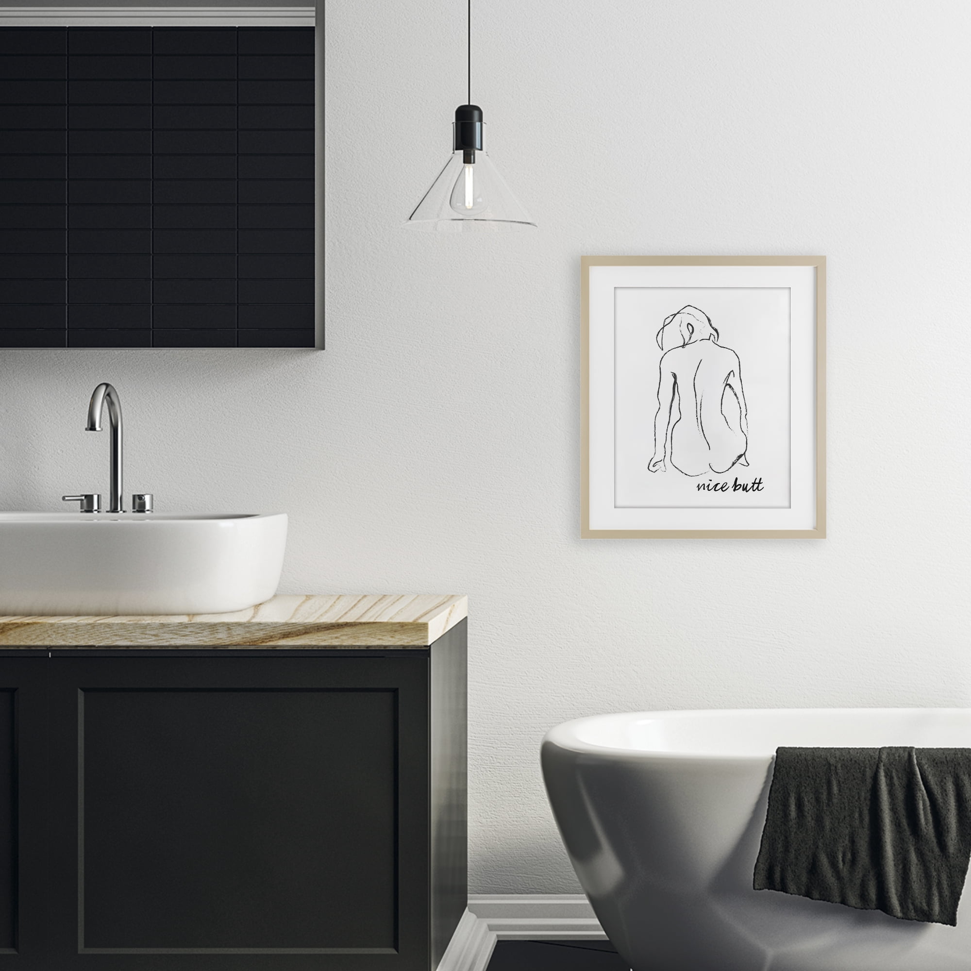 Stupell Industries Nice Butt Bathroom Refresh Birch Framed Print Under Glass, design by Lettered and Lined
