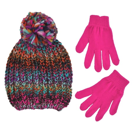 Winter Beanie Hat and Gloves Cold Weather Set, Little Girls, Age