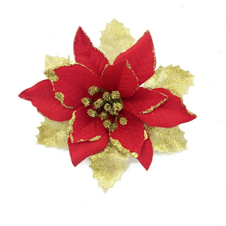 Christmas Poinsettia Flower - Holiday TimeChristmas Tree Decorations Artificial Flowers Xmas 15cm Poinsettia Glitter Flower Wedding Ornament Decor