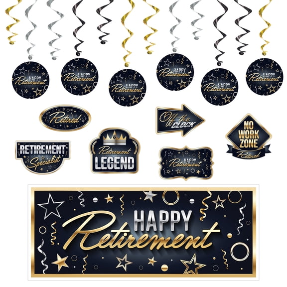 Black and Gold Retirement Party Kit, 19 Pieces